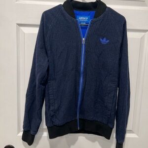 ADIDAS Men’s Rare Tweed Bomber Jacket Size Small Full Zip With Pockets Navy Blue